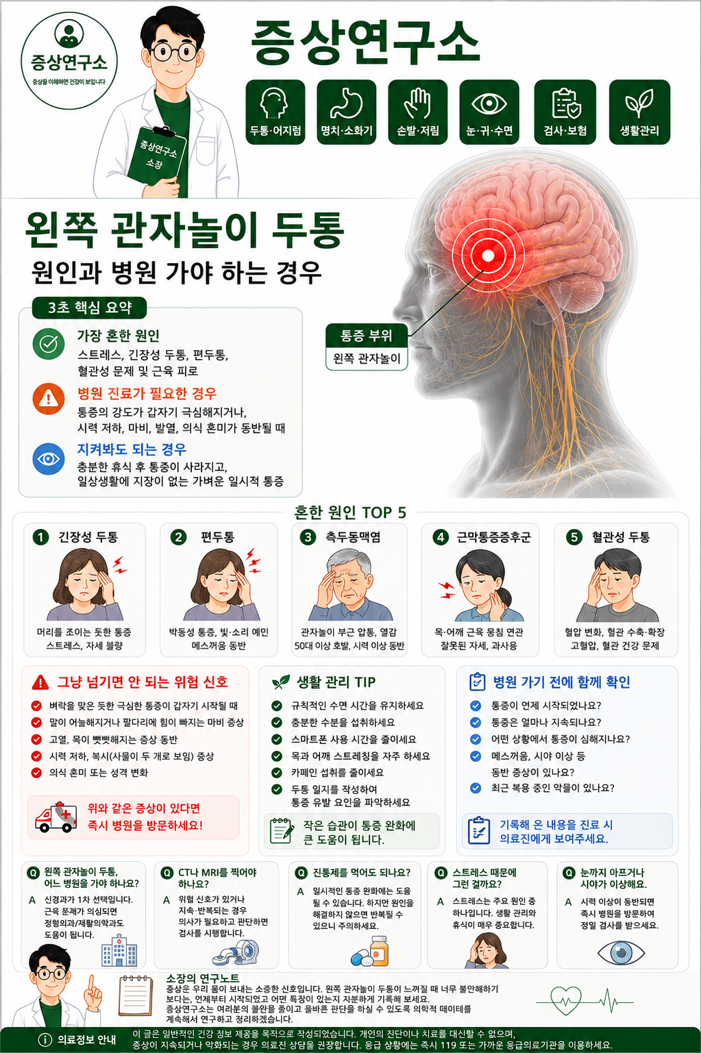왼쪽 관자놀이 두통이 욱신거리거나 누르면 아플 때 원인과 위험 신호
