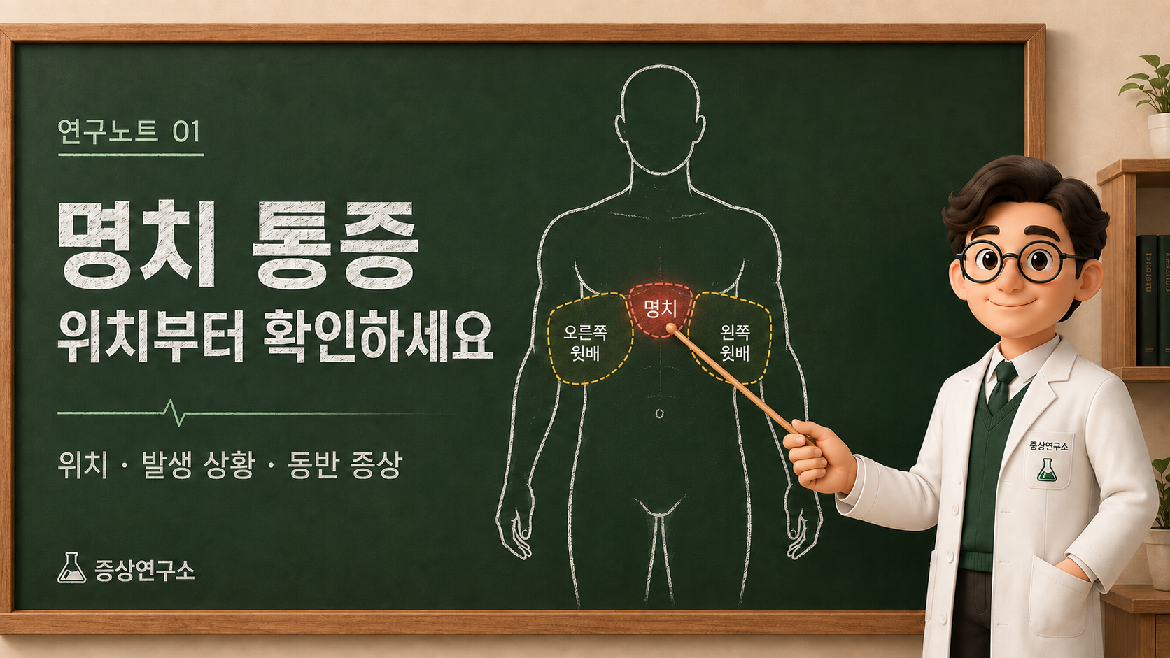 명치와 좌우 윗배 통증 위치를 설명하는 증상연구소 연구노트